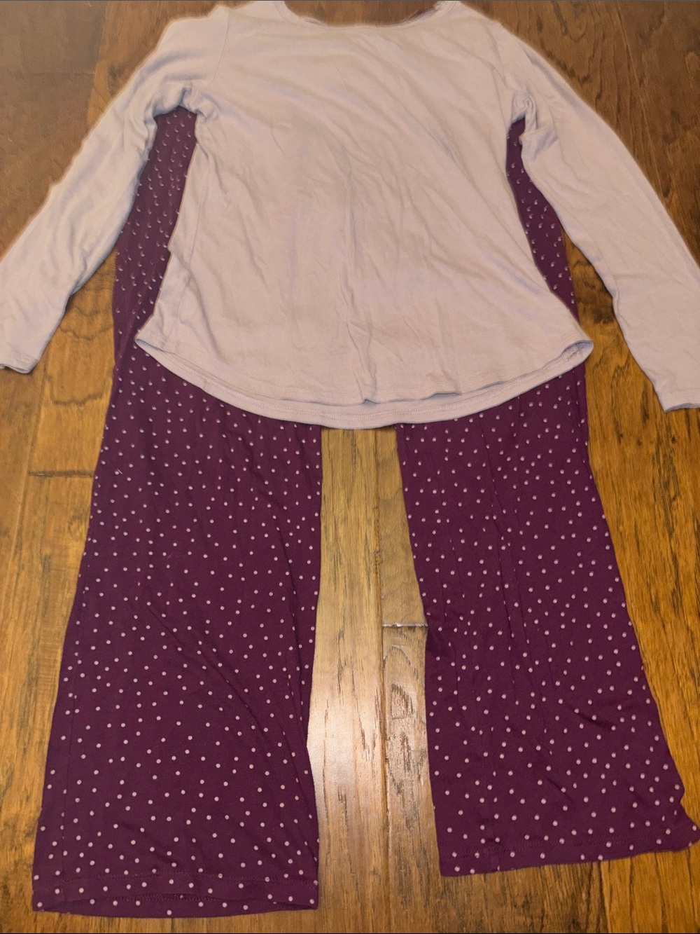 Gilligan & O'Malley Lavender Long-Sleeve Top with Plum Polka Dot Pajama Pants